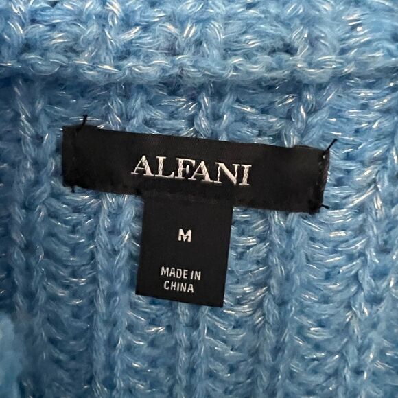 Alfani Blue/Silver Long Sleeve Boho Chunky Knit Mock-Neck Metallic Sweater - Picture 8 of 10